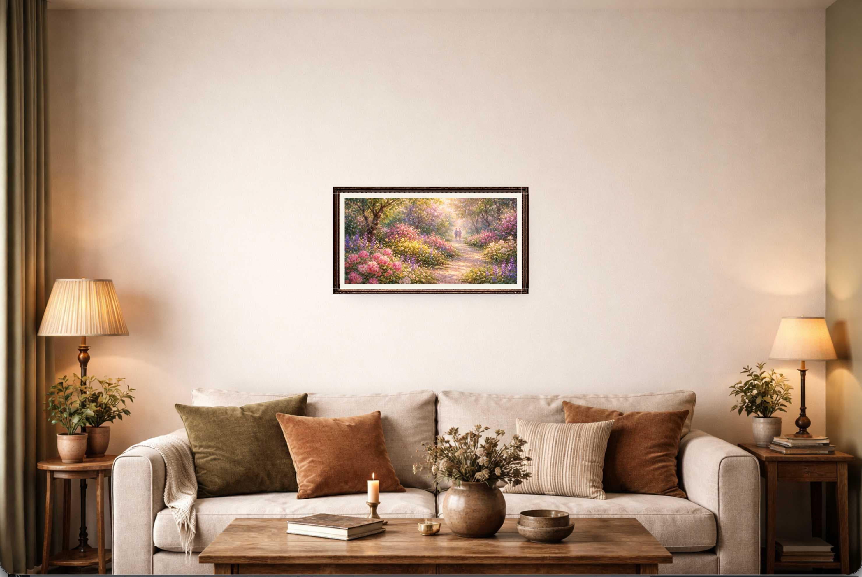 After: realistic wall art mockup in a room scene with accurate scale