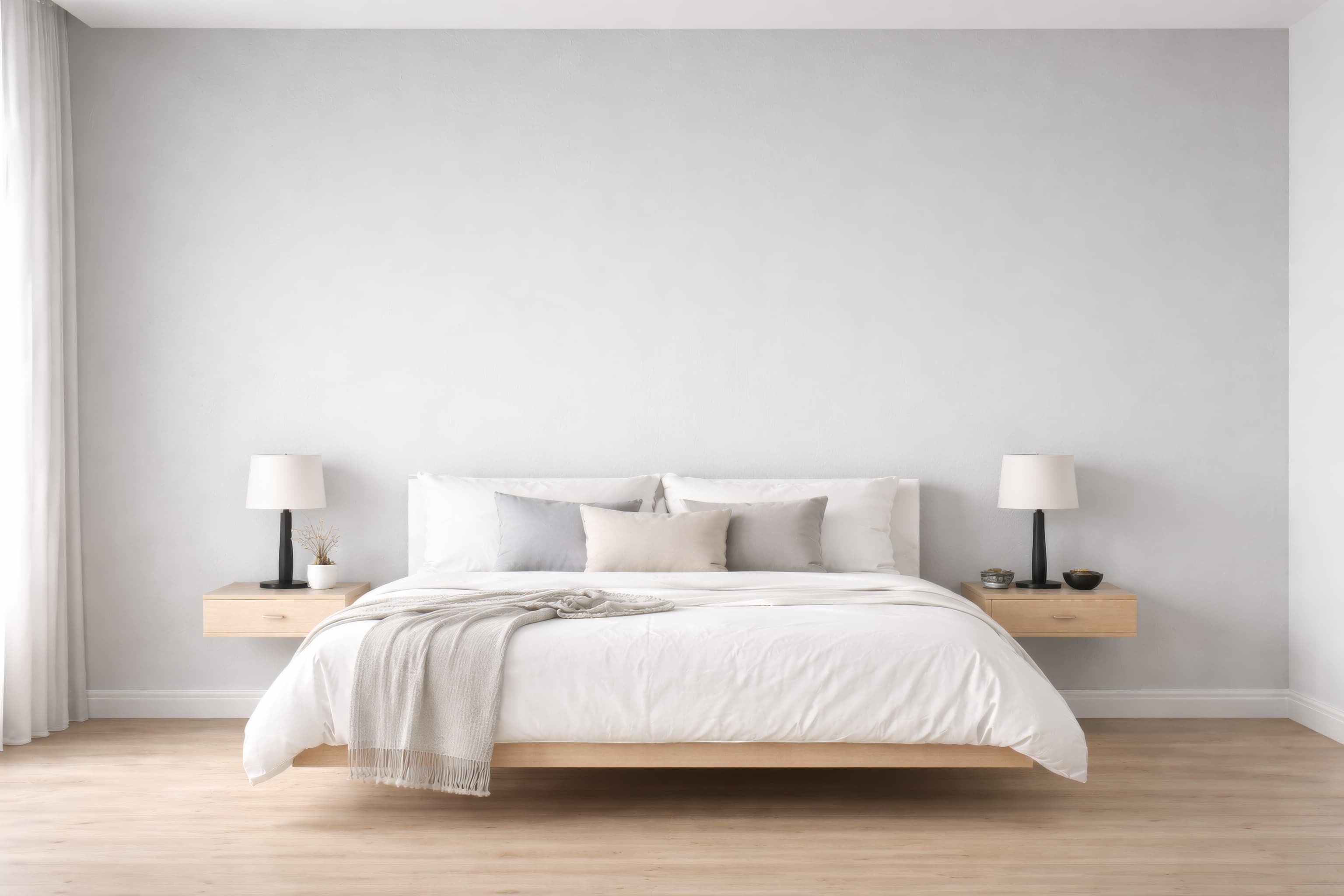 Cool Stone Gray Bedroom (Floating Bed), ranked 20 among bedroom mockups