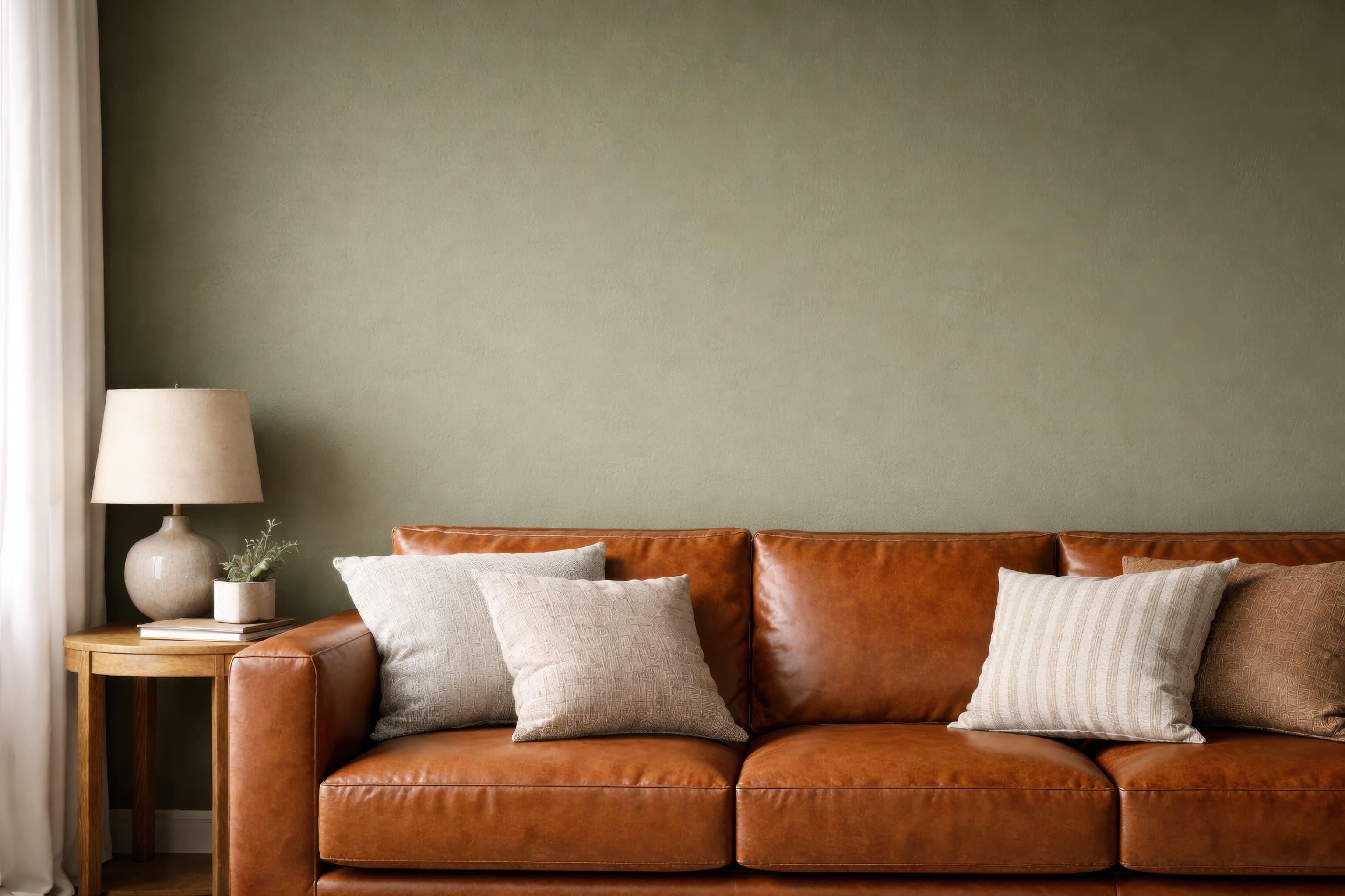 Close-Up Leather Sofa with Olive Wall, ranked 19 among blank-wall mockups