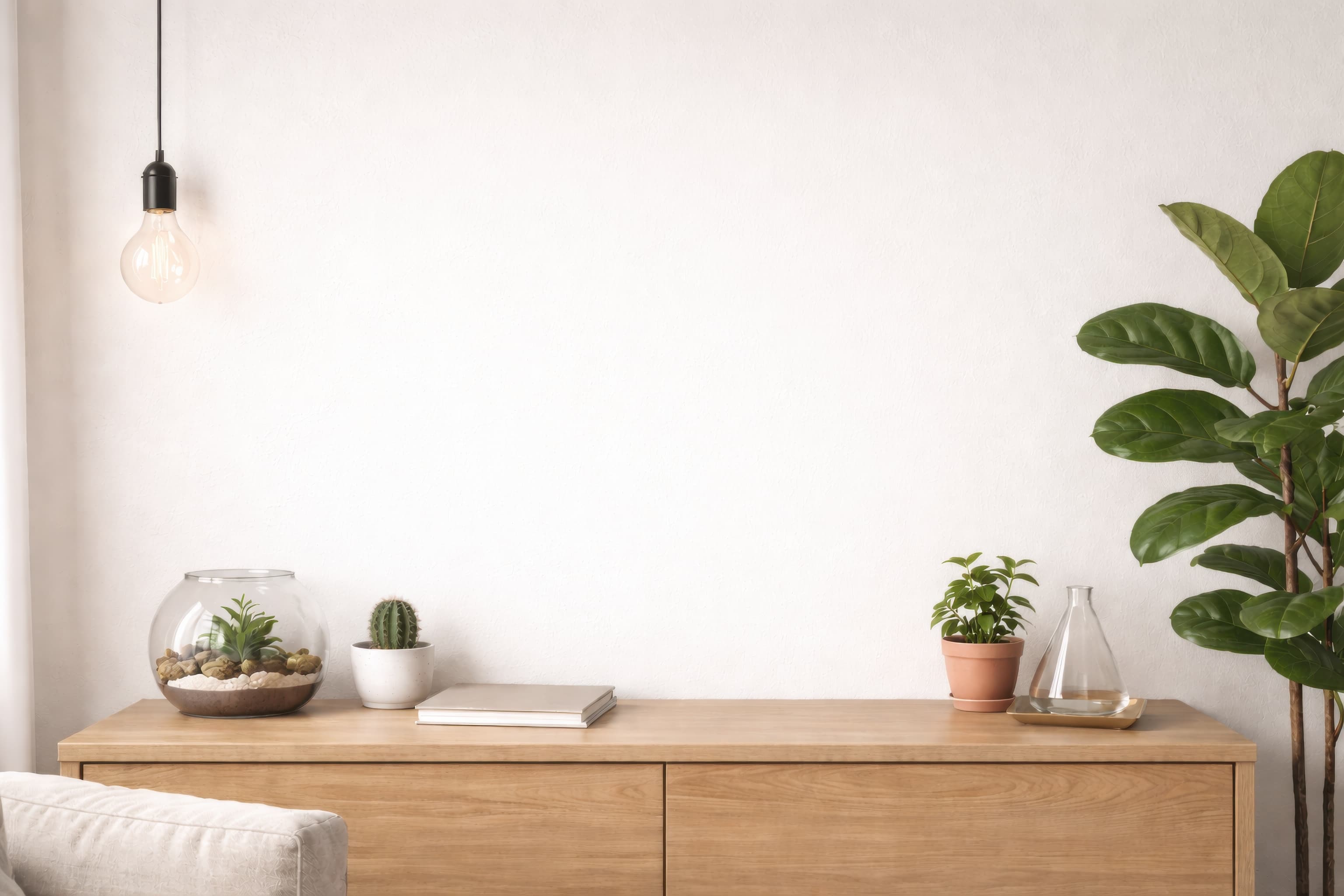 Greenery Desktop Studio with White Wall, ranked 15 among blank-wall mockups