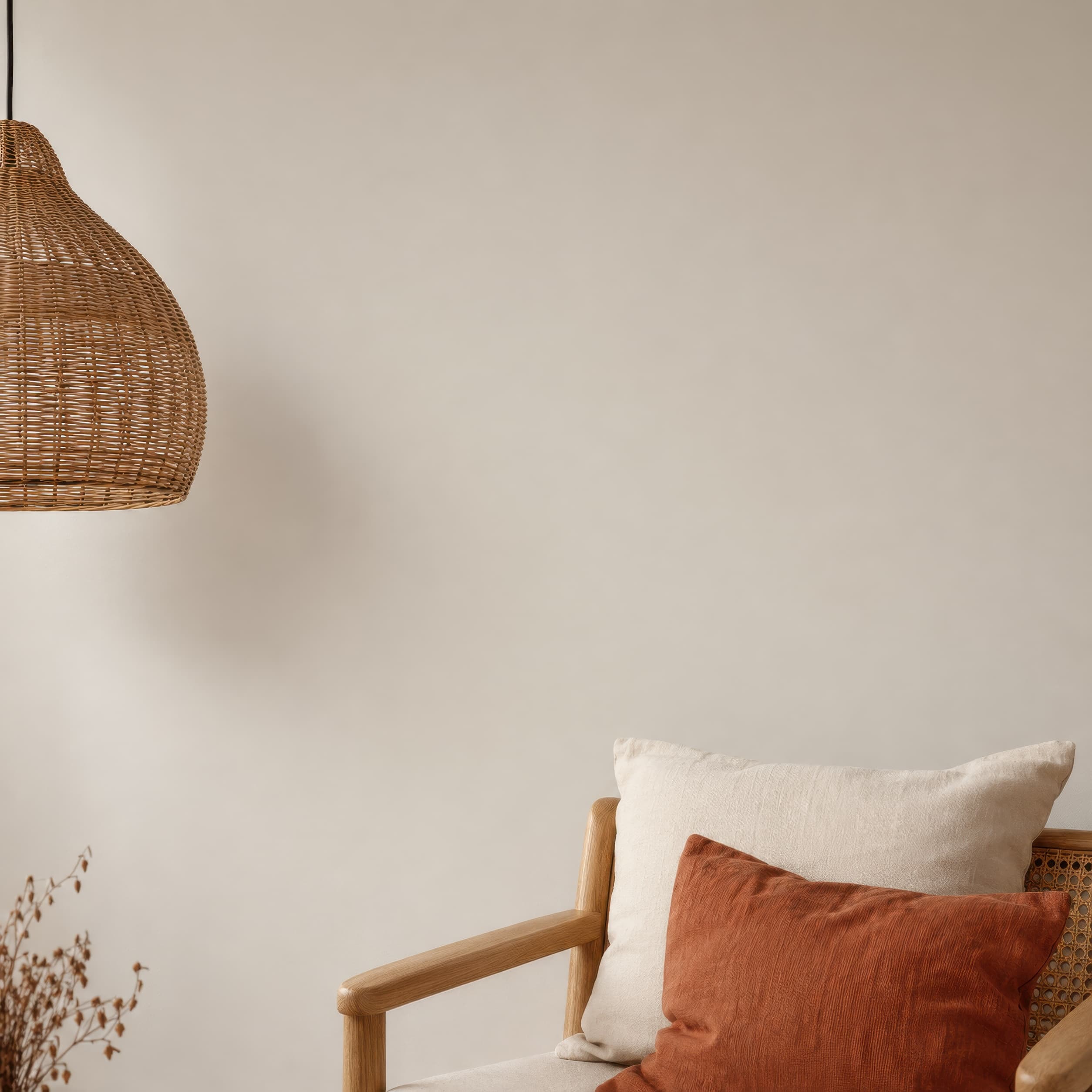 Small chair against Scandinavian wall, selected for blank-wall mockups