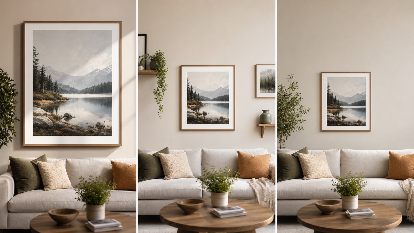 Bad, better, and best Etsy wall art mockup examples comparing weak scale, clearer product context, and a stronger listing image